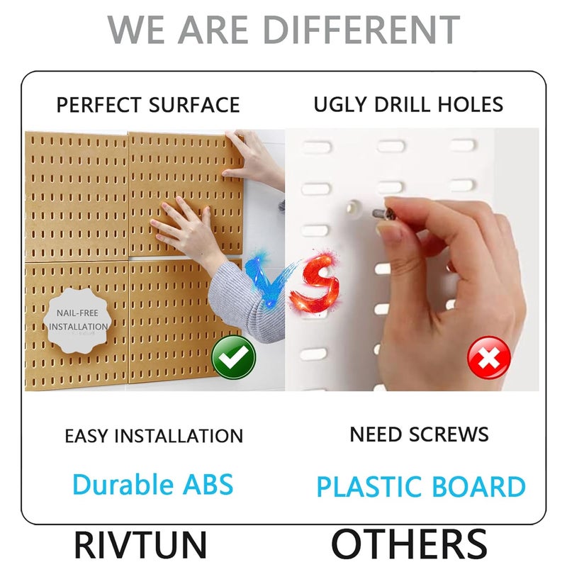 RIVTUN Pegboard Combination Kit for Wall Organizer, Wall Mounted Peg Board Kits for Kitchen, Bedroom, Office, &Bathroom, 4 Pieces White Pegboards and 14 Accessories, 22" x 22" - Image 5